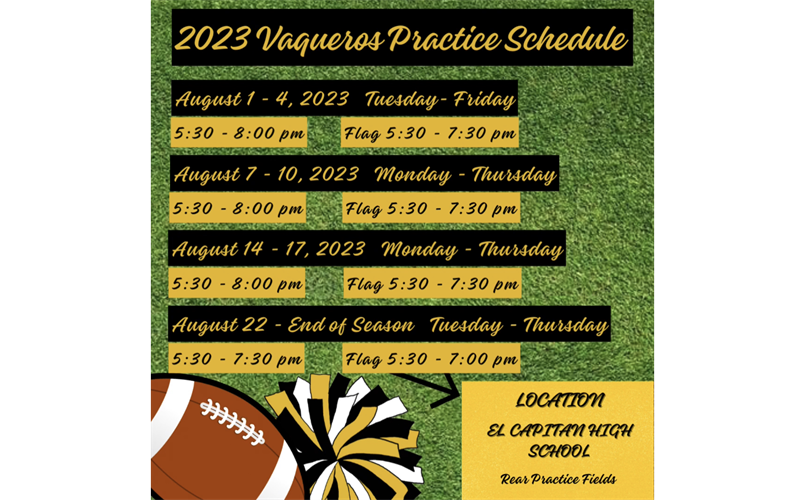 2023 Practice Schedule 